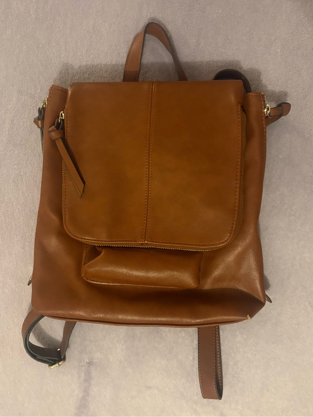 Brown Faux Leather Convertible Backpack & Handbag